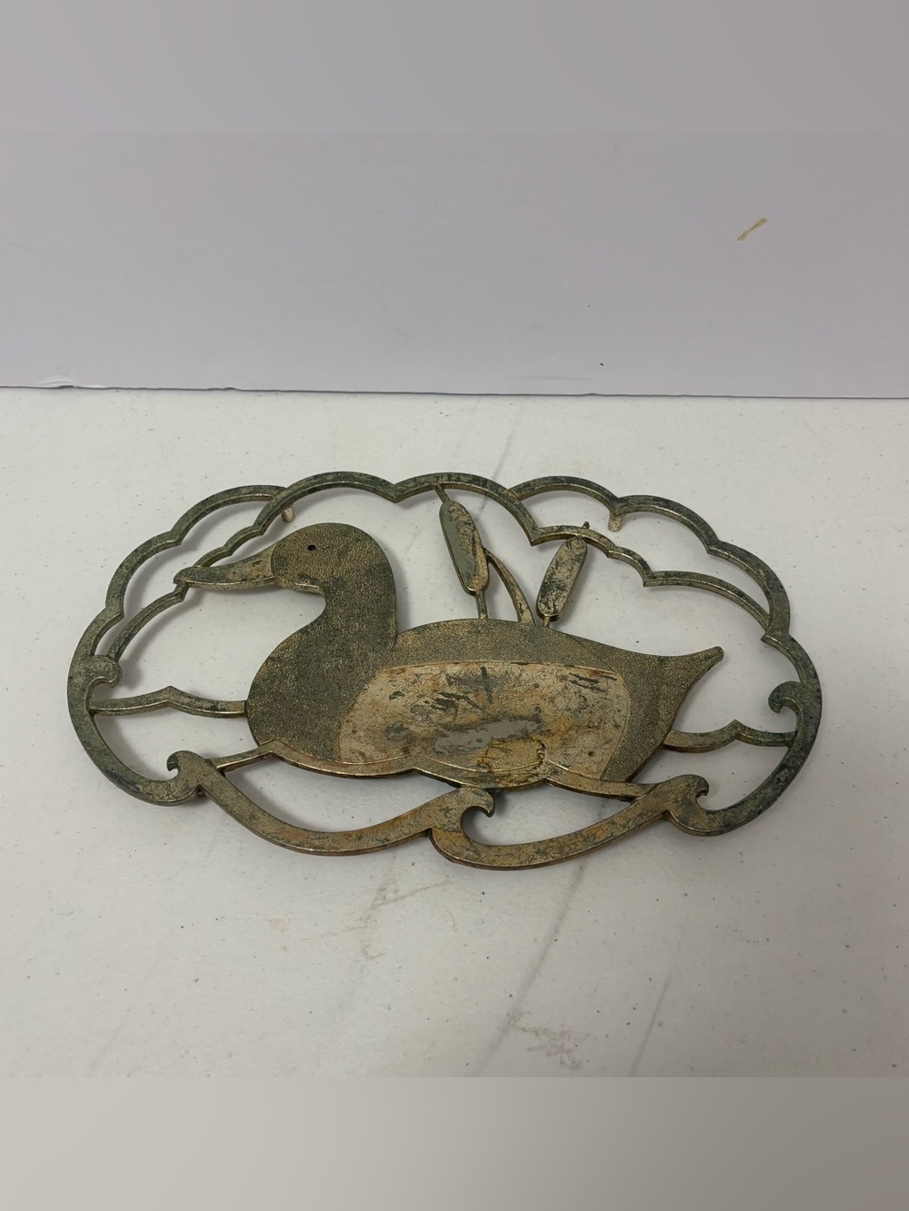 Vintage Duck in Pond Large Trivet Collectible Kitchen Cottagecore